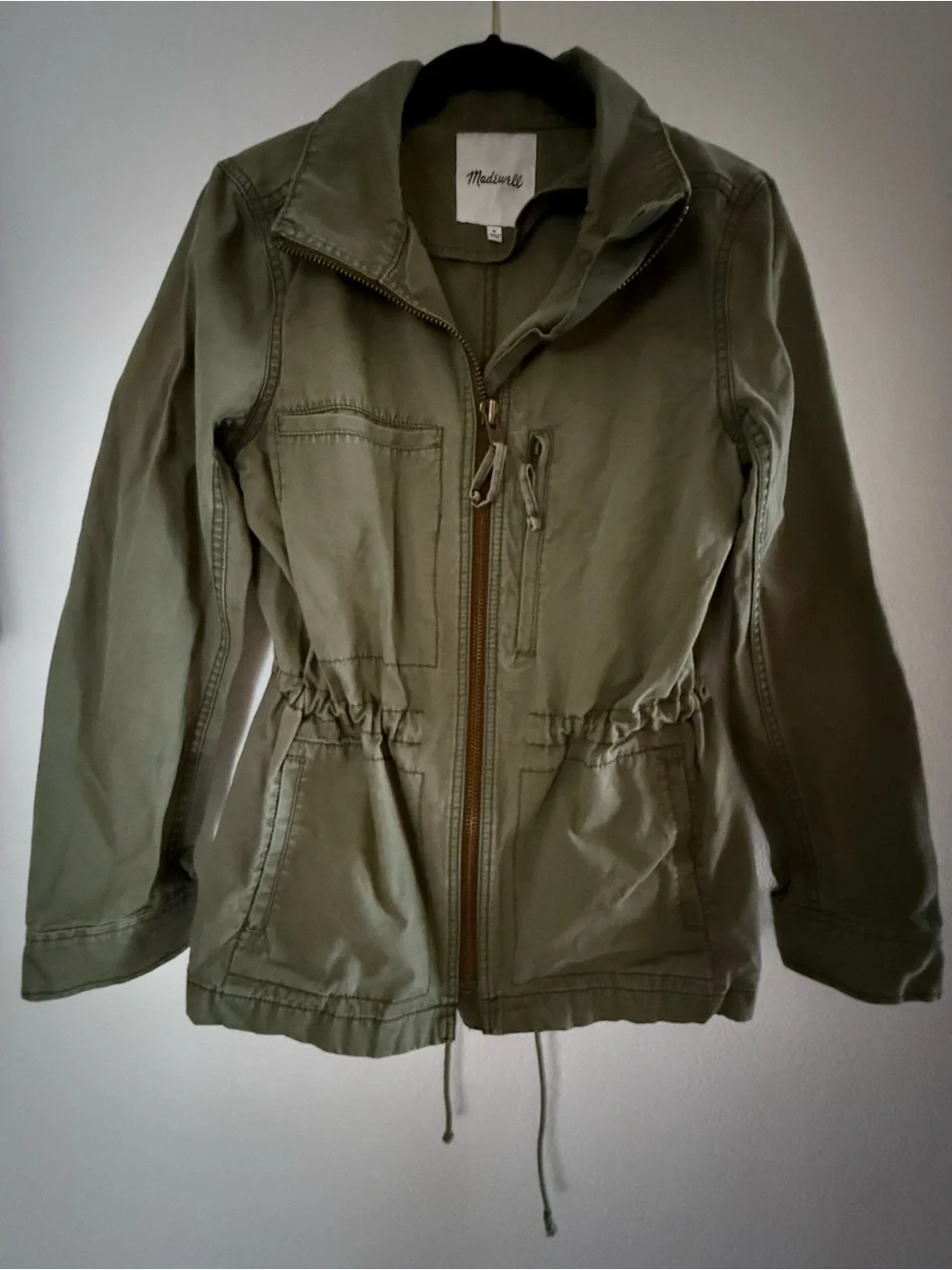 Madewell Olive Green Utility Jacket Cinch Waist Military Anorak Cotton M - Picture 2 of 6